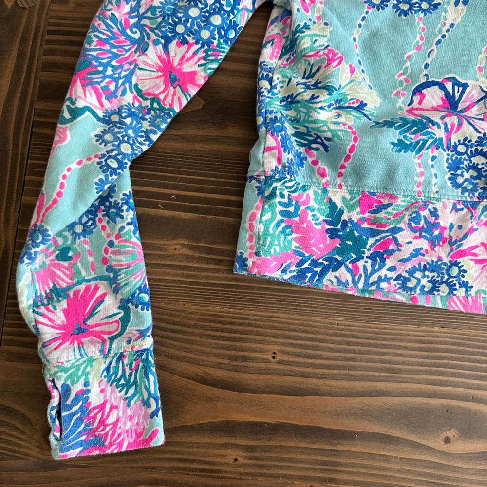 Lilly Pulitzer Alex Pullover Womens XXS Blue Pink Floral Cropped Sweatshirt - Picture 5 of 9